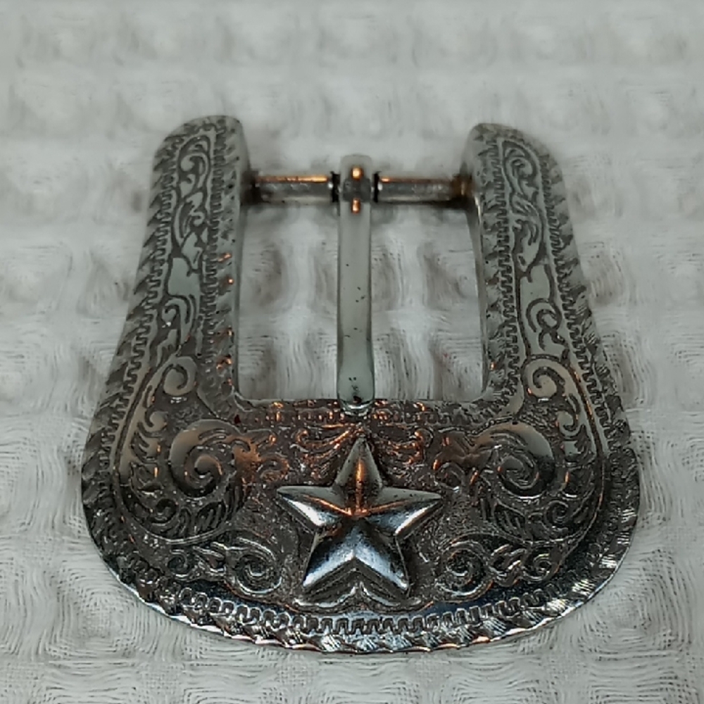 Vintage Western Texas Star Silver Tone Belt Buckle 1993 Taiwan ROC